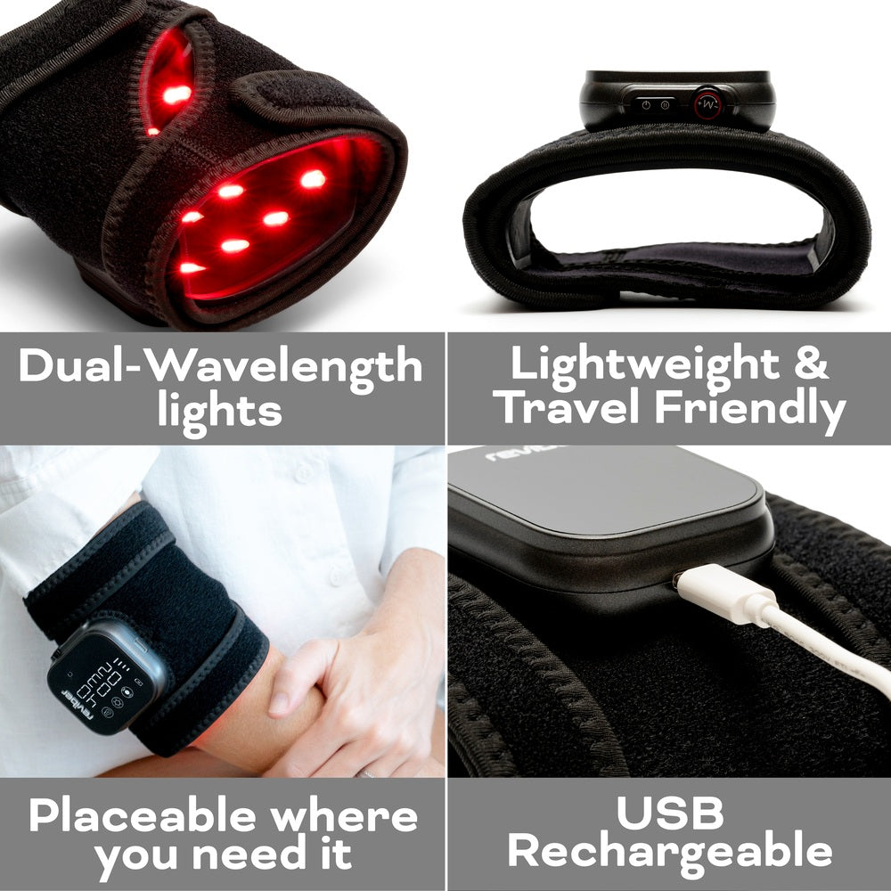 The Reviber Infrared Light Therapy Pad is a lightweight, compact wearable from Reviber. Emitting red dual-wavelength lights, this USB rechargeable patch offers vibration massage for pain relief—perfect for travel and easy to wrap on your arm.