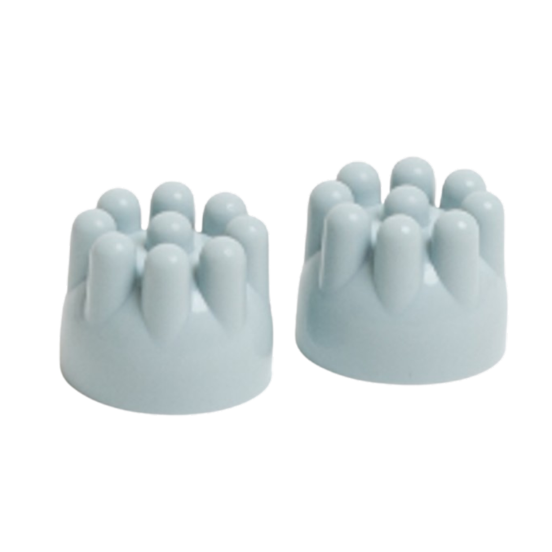 A pair of Zen Physio Replacement Multiple Nodule Massage Heads by Reviber, light blue and round with raised nodules, are shown side by side on a white background.