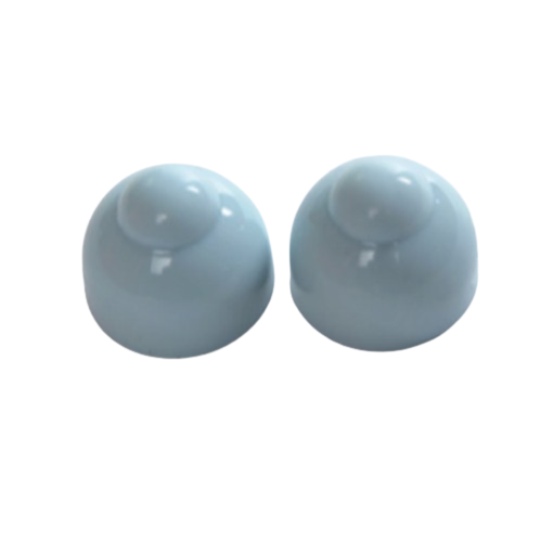 A pair of light blue, round, dome-shaped Reviber Zen Physio Replacement Single Nodule Massage Heads with a glossy finish are shown side by side on a plain white background.